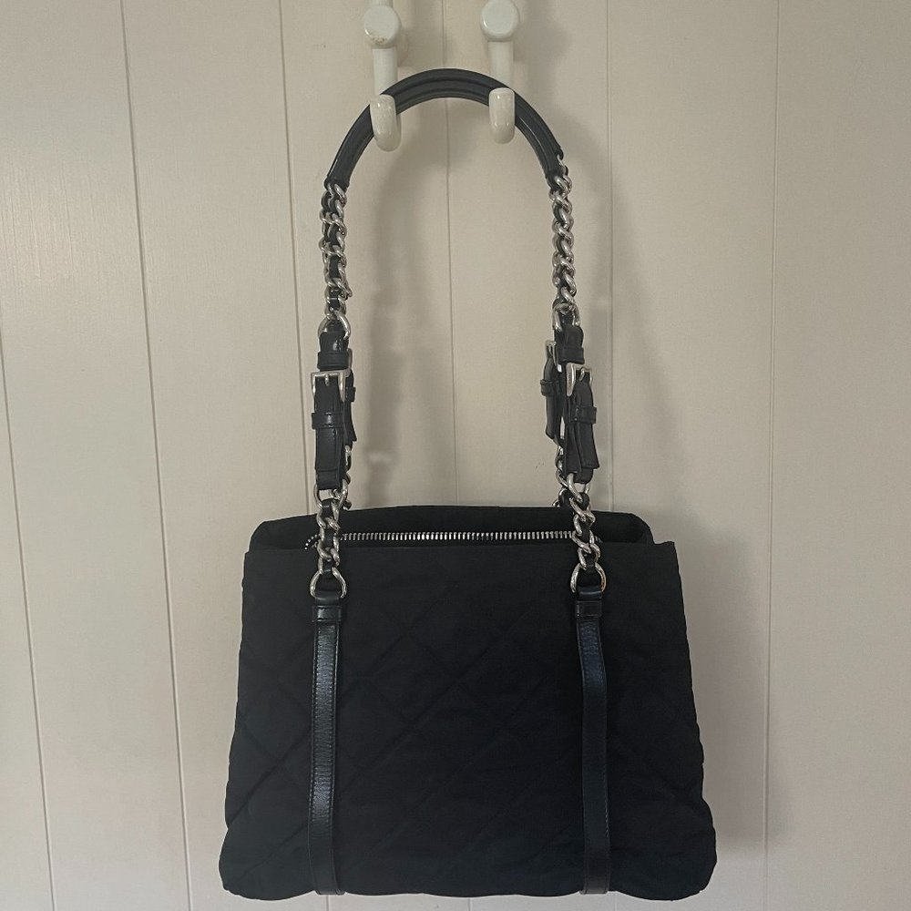 Prada Black Quilted  Re Nylon Shoulder Bag with chrome hardware